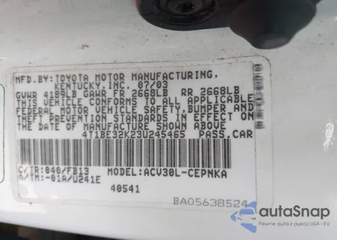 2003 Toyota Camry Le from USA, damaged, VIN 4T1BE32K23U245465